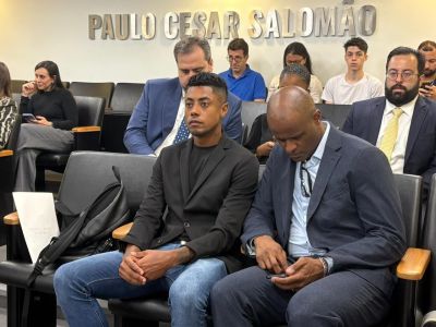 Bruno Henrique durante o julgamento realizado no STJD nesta segunda-feira (10)