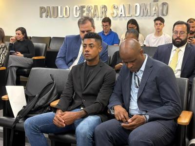 Bruno Henrique durante o julgamento realizado no STJD nesta segunda-feira (10)