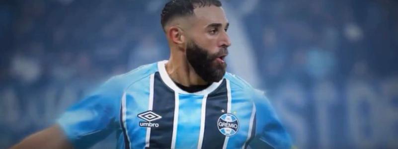 Montagem de Benzema com a camisa do Grêmio foi mostrada no vídeo de Caleffi