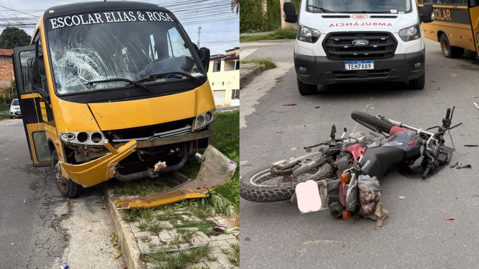 Vídeo: veja imagens de acidente entre moto e ônibus escolar que deixou um morto em MG