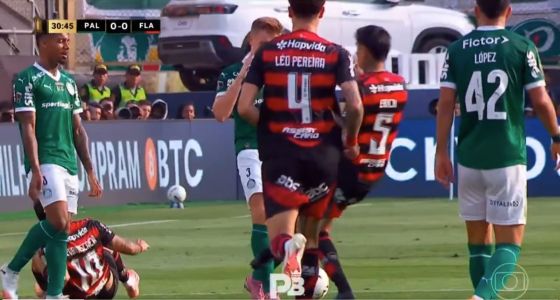 Lance polêmico entre Erick Pulgar e Bruno Fuchs na final da Libertadores entre Palmeiras e Flamengo