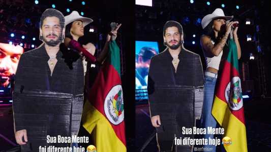 Ana Castela canta com totem de Zé Felipe em show