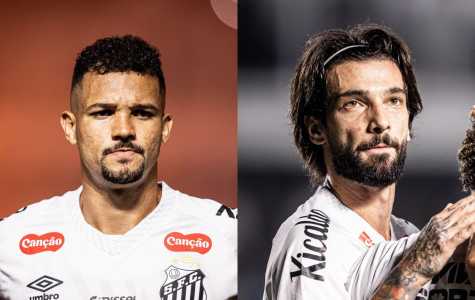 Zé Ivaldo e Lautaro Díaz durante jogo do Santos