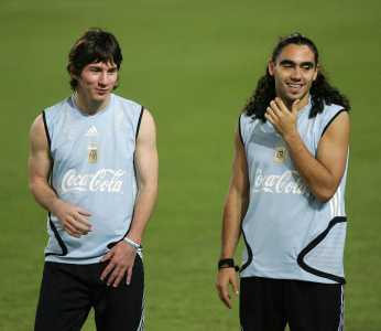 Messi e Sorín em treino da seleção argentina em 2006