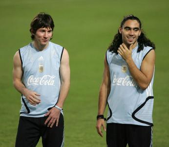 Messi e Sorín em treino da seleção argentina em 2006