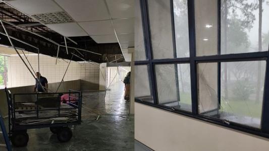 Forro do saguão desabou e janelas ficam danificadas na FEA-USP