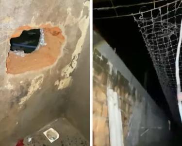 Os detentos abriram um buraco na parede da sala de triagem, alcançaram a área externa, escalaram o muro e fugiram por uma casa nos fundos do presídio.