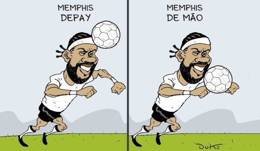 Charge do Duke abordou o gol polêmico de Memphis Depay nessa quinta-feira (11)