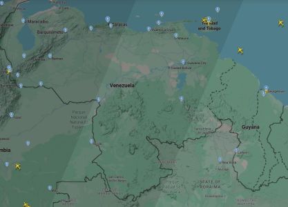 Flight Radar mostra espaço aéreo da Venezuela deserto após ataques na madrugada deste sábado (3)