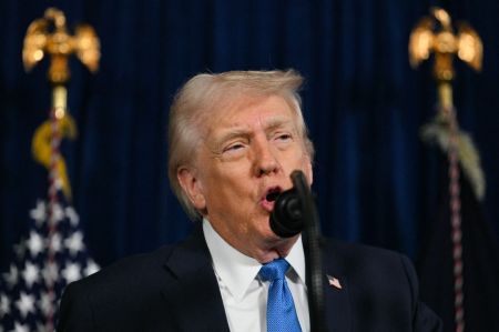 Presidente dos Estados Unidos, Donald Trump, em coletiva de imprensa após os ataques à Venezuela