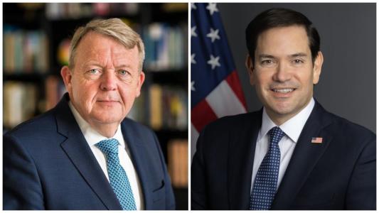 Ministro das Relações Exteriores da Dinamarca, Lars Løkke Rasmussen, e secretário de Estado americano, Marco Rubio