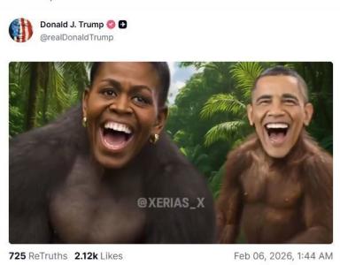 Montagem apresenta rostos de Michelle e Barack Obama como macacos
