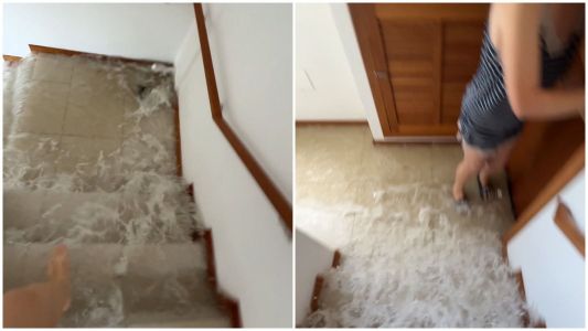 Prédio no interior de Santa Catarina alagado