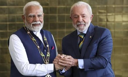 O presidente Luiz Inácio Lula da Silva e o primeiro-ministro da Índia, Narendra Modi