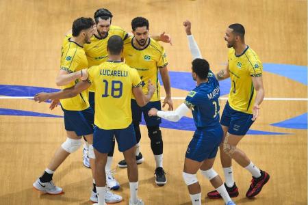 Jogadores da Seleção Brasileira na disputa do Mundial Masculino de Vôlei