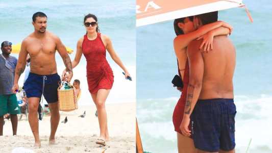 Xamã e Sophia trocam beijos em praia da Barra da Tijuca