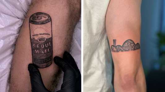 Fotos mostram tatuagem de lata de Xeque Mate e da Igrejinha de São Francisco, na Lagoa da Pampulha, em Belo Horizonte