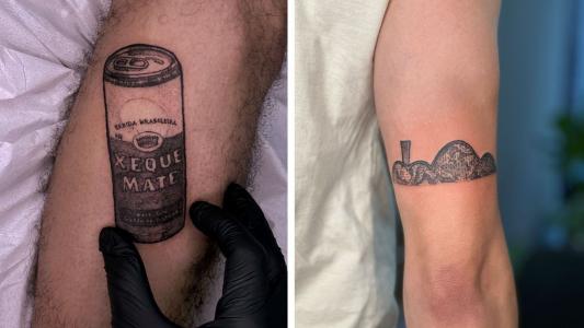 Fotos mostram tatuagem de lata de Xeque Mate e da Igrejinha de São Francisco, na Lagoa da Pampulha, em Belo Horizonte