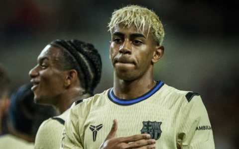 Lamine Yamal comemora gol em Barcelona 7 x 3 FC Seoul, em amistoso em 31 de julho de 2025