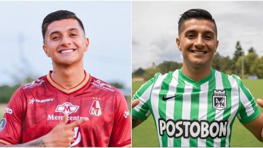 Yeison Guzmán com a camisa de Tolima e Atlético Nacional, da Colômbia