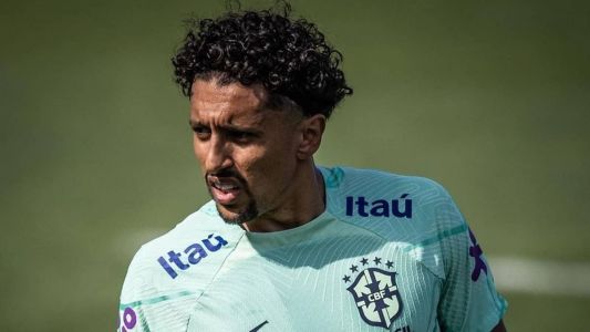 Zagueiro Marquinhos em jogo pela Seleção