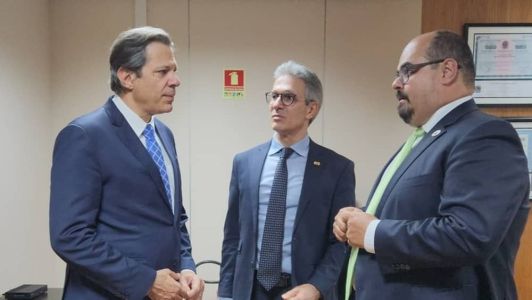Zema e o vice-governador, Mateus Simões, se reuniram com Haddad nessa quarta (22)