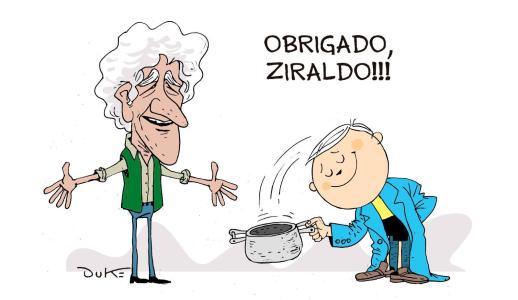charge mostra o menino maluquinho agradecendo a Ziraldo