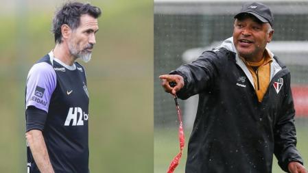 Eduardo Domínguez e Roger Machado, técnicos de Atlético e São Paulo, respectivamente
