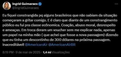 Ingrid Guimarães denuncia constrangimento com companhia aérea