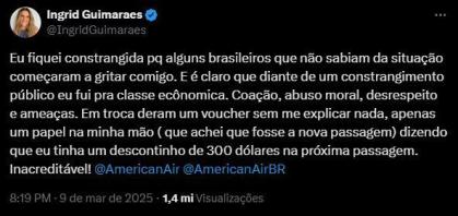 Ingrid Guimarães denuncia constrangimento com companhia aérea