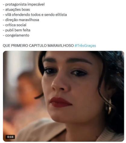 Primeiro capítulo de 'Três Graças' recebe elogios na web