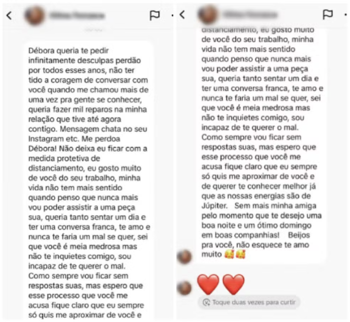 Stalker de Débora Falabella descumpre medida protetiva e entra em contato com atriz por redes sociais