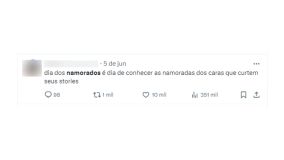 Prints de memes sobre o Dia dos Namorados retirados do X, antigo Twitter