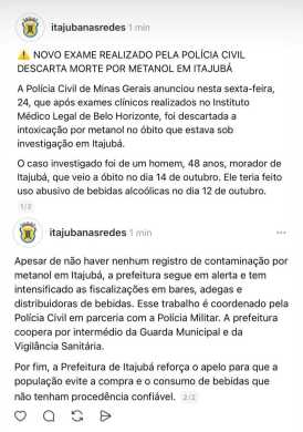 Morte por intoxicação foi descartada.