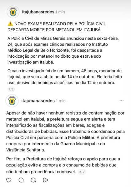 Morte por intoxicação foi descartada.