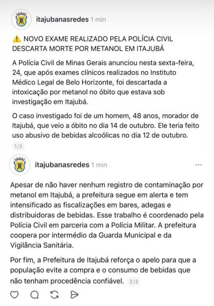Morte por intoxicação foi descartada.