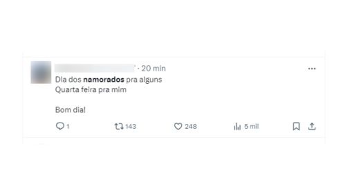 Prints de memes sobre o Dia dos Namorados retirados do X, antigo Twitter