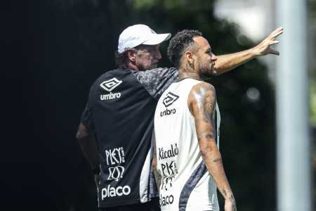 Neymar e Cuca em treino do Santos