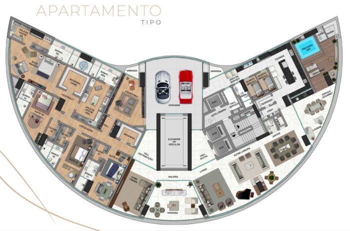 Apartamento conta com elevador para vículos