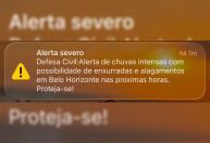 Defesa Civil de BH emite alerta severo de chuvas na noite desta quinta (19)
