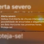 Defesa Civil de BH emite alerta severo de chuvas na noite desta quinta (19)