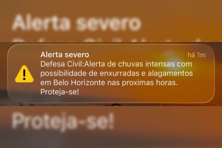 Defesa Civil de BH emite alerta severo de chuvas na noite desta quinta (19)