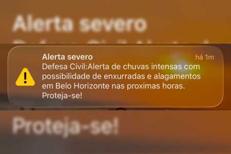 Defesa Civil de BH emite alerta severo de chuvas na noite desta quinta (19)