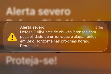 Defesa Civil de BH emite alerta severo de chuvas na noite desta quinta (19)