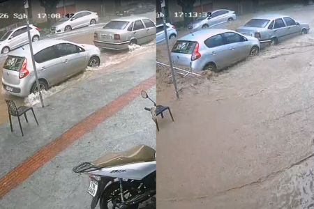 Vídeo mostra momento em que a Av. Mem Sá alaga durante tempestade em BH