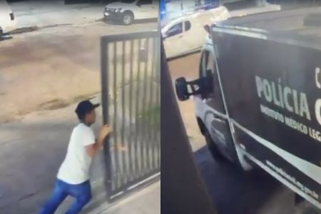 Vídeo mostra homem que furtou rabecão abrindo o portão e deixando o pátio do IML em BH