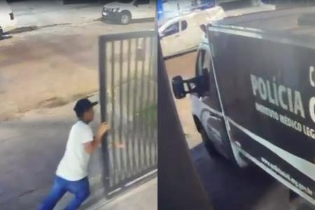 Vídeo mostra homem que furtou rabecão abrindo o portão e deixando o pátio do IML em BH
