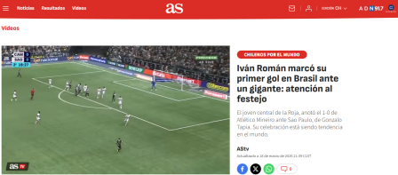 Diario As destaca Ivan Román, zagueiro do Atlético • Reprodução / Diario As