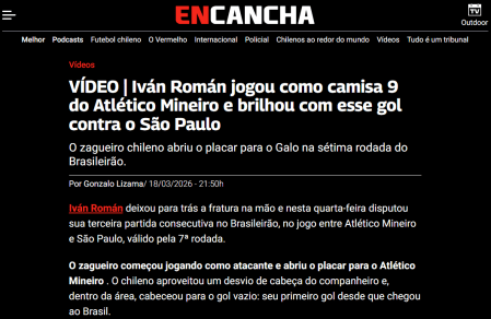 Encancha destaca Ivan Román, zagueiro do Atlético • Reprodução / Encancha