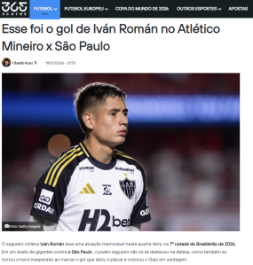 365 Scores destaca Ivan Román, zagueiro do Atlético • Reprodução / 365 Scores